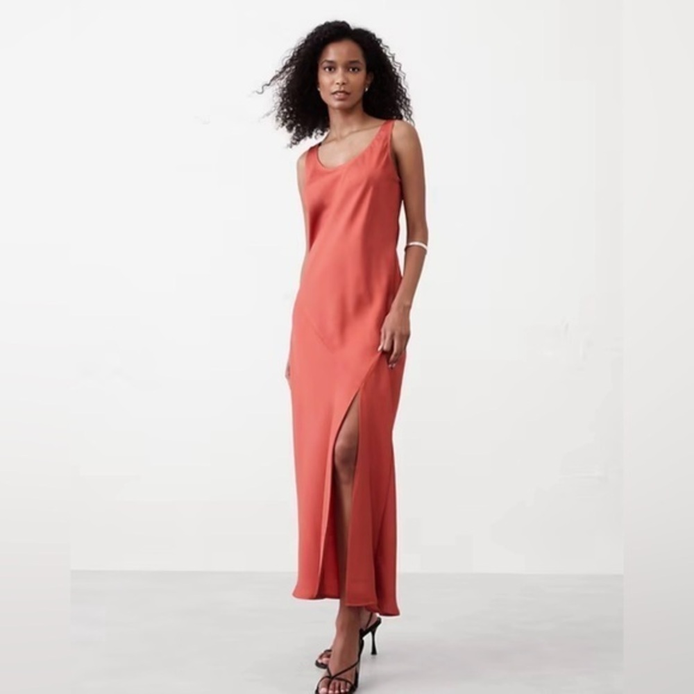 NWT Banana Republic SILKY TWILL SLIT SLEEVELESS IFF CENTER FRONT SLIT MAXI DRESS